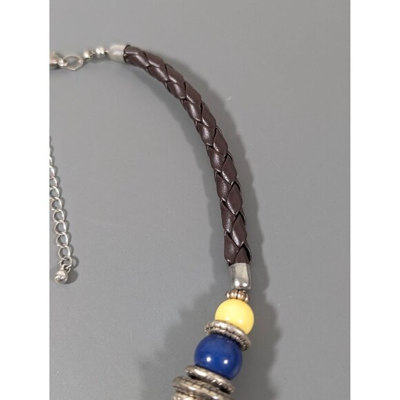 Boho Western Orange Blue Bead Braided Cord Necklace Statement Bold 21" - Picture 5 of 8